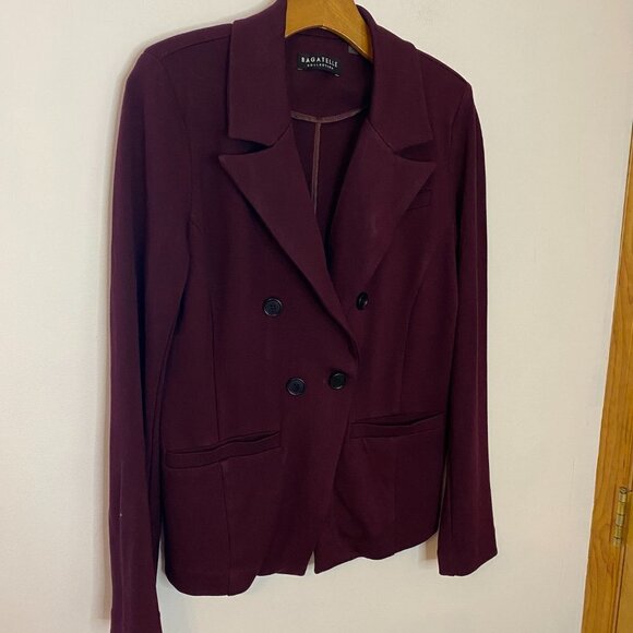 Bagatelle Burgundy Knit Longline Double Breasted Blazer - Picture 3 of 7